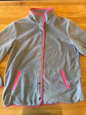Susan Graver Weekend Fleece Jacket Gray with contrast trim